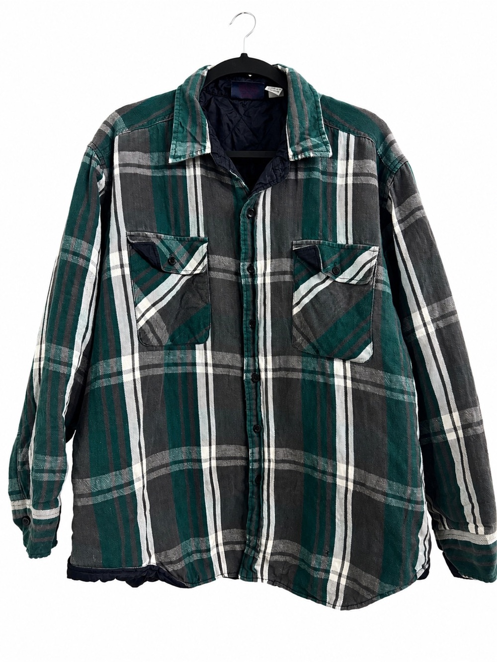 Dakota Men’s Vintage Plaid Quilted Flannel Shirt Jacket Green Gray Shacket XL
